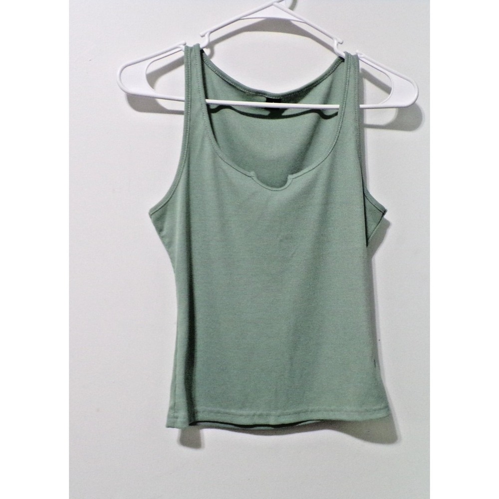 Mint Green Women's Girls Ribbed Split Front Pull Over Tank Top Size Small